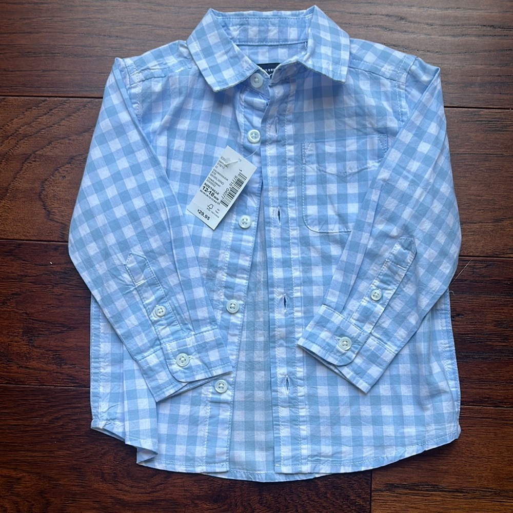🍂NWT. The Children's Place Blue and White Gingham Button Down Shirt - Picture 1 of 3